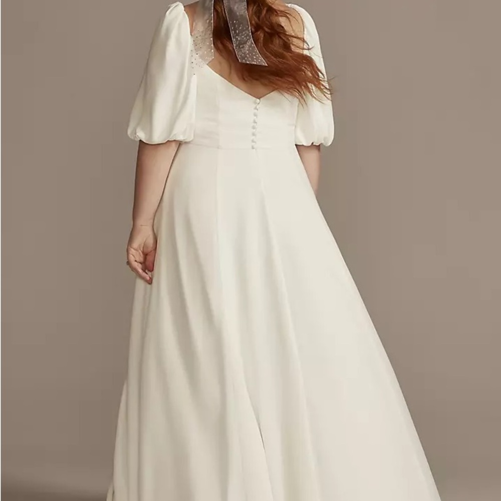 Bubble Sleeve Georgette V-Neck Wedding Dress - Picture 3 of 5